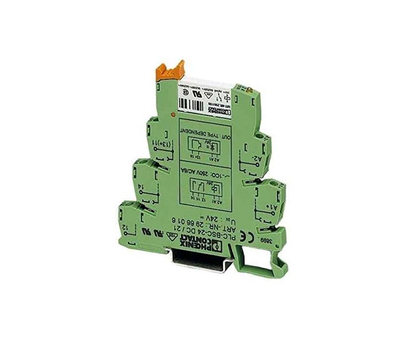 PLC relay, consisting of base terminal block PLC-BSP.../21 with spring-cage connection and pluggable